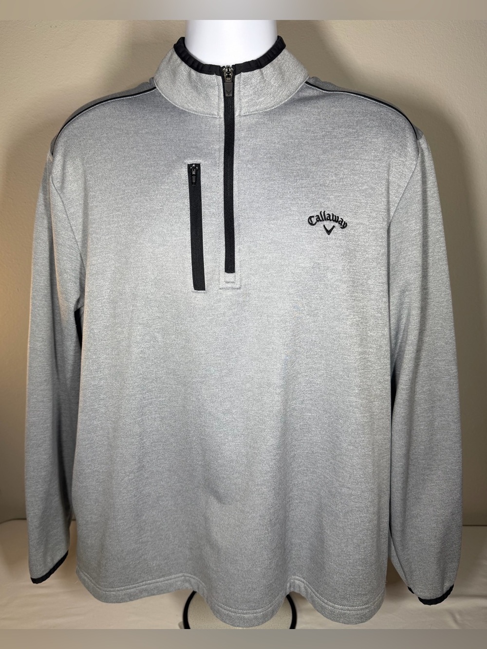 Callaway Men’s Gray Golf 1/4 Zip Long Sleeve Fleece Polo Pullover Shirt Size L